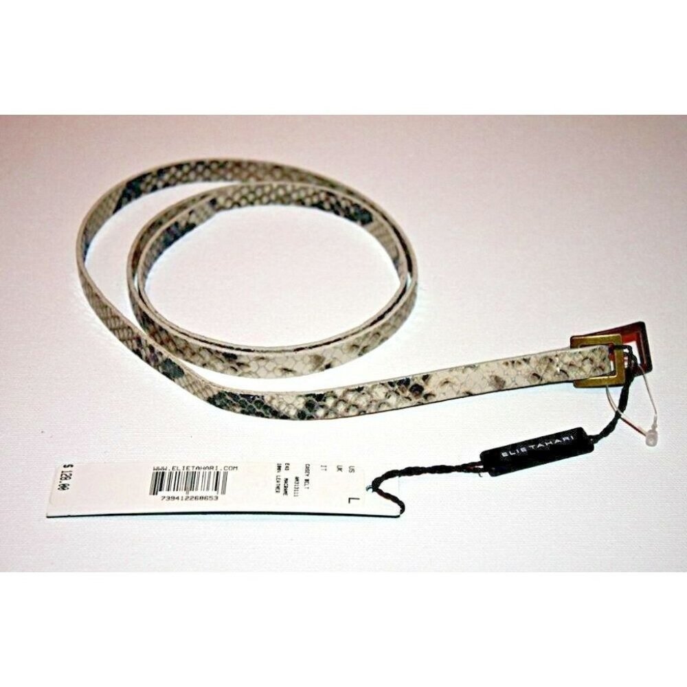 $128 ELIE TAHARI Slim SKINNY Casey BELT Python LEATHER  Made in USA ( L )